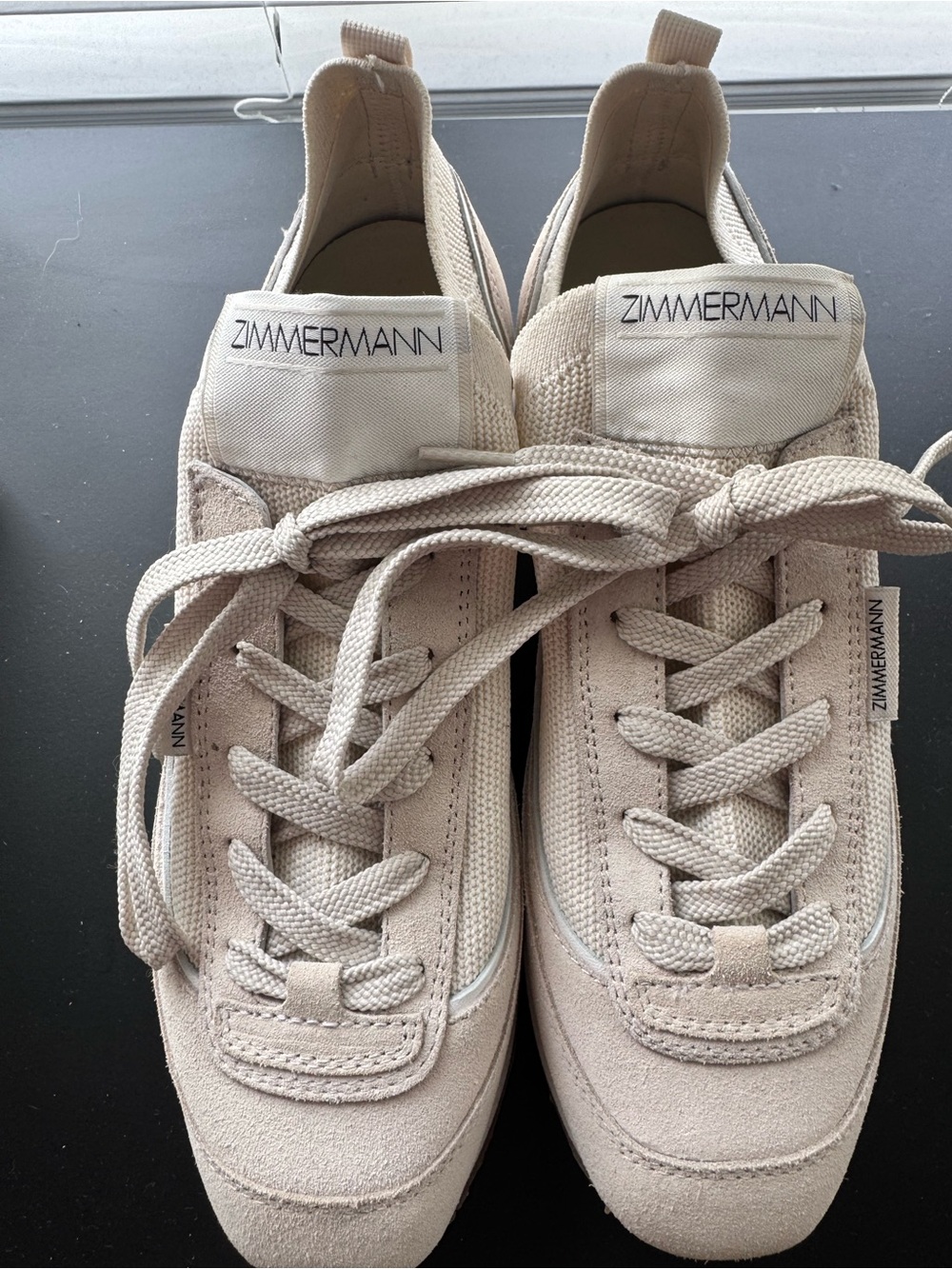 Zimmermann Cream Knit & Suede Sneakers – EU 39 / US 8.5-9